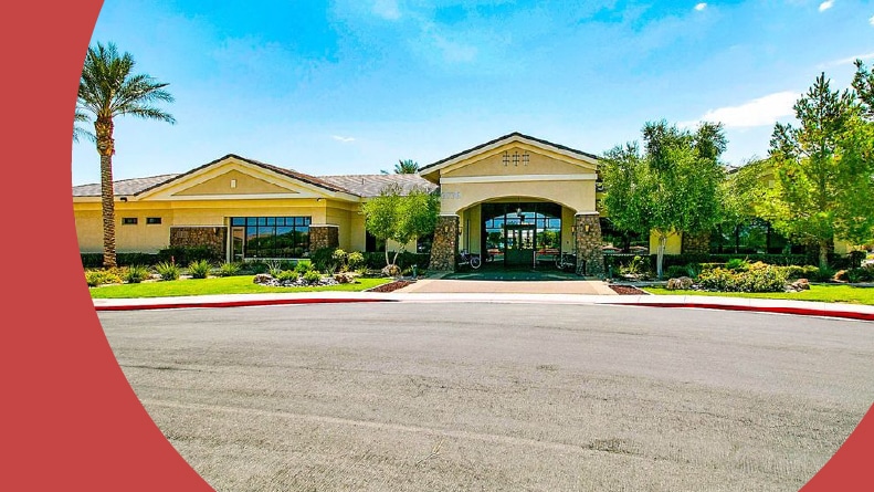 Greenery beside the clubhouse at Solera at Stallion Mountain in Las Vegas, Nevada.