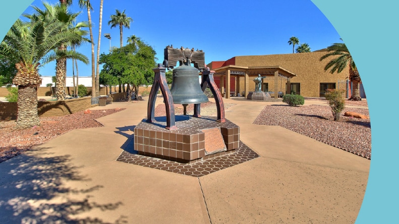 A bell on the grounds of Sun City in Sun City, Arizona.
