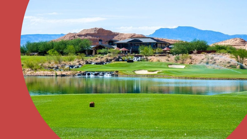 The golf course and clubhouse at Sun City Mesquite in Mesquite, Nevada.