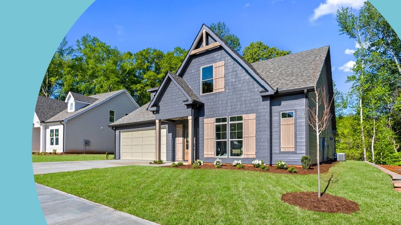 Exterior view of a model home at The Cottages at Lake Redwine in Newnan, Georgia.