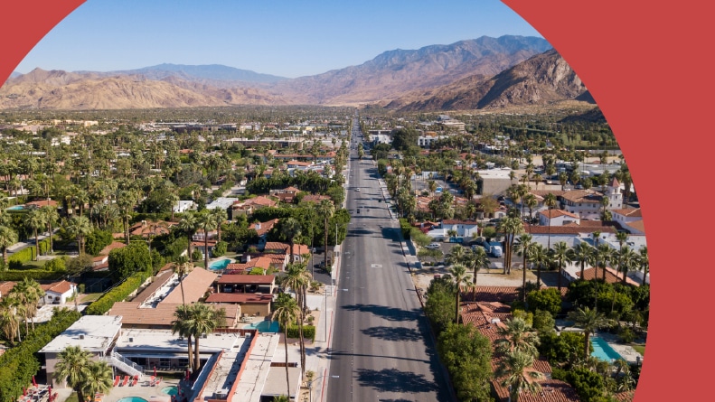 Aerial view of Downtown Palm Springs, California.