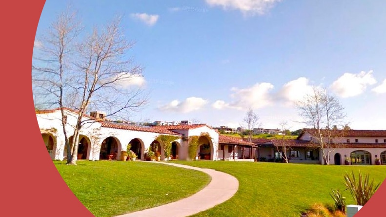 The grounds of Auberge at Del Sur in San Diego, California on a sunny day.