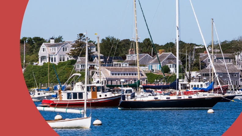 Boats in the water at Stage Harbor in Chatham in Cape Cod, Massachusetts .