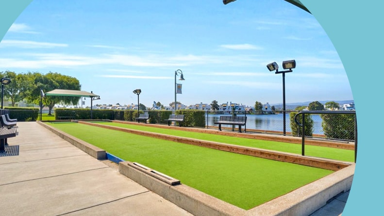 The bocce ball courts at Foster Square in Foster City, California.