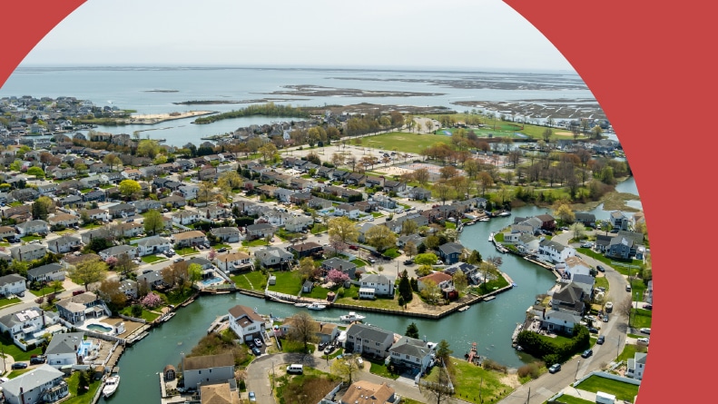 Aerial view of the Long Island Coast on a sunny day.