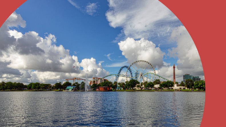 View across the water of Walt Disney World in Orlando, Florida.