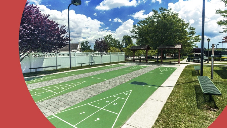 The outdoor shuffleboard courts at Renaissance at Manchester in Manchester, New Jersey.