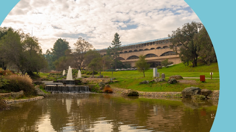 A fountain on the grounds of the Marin Civic Center in San Rafael, California.