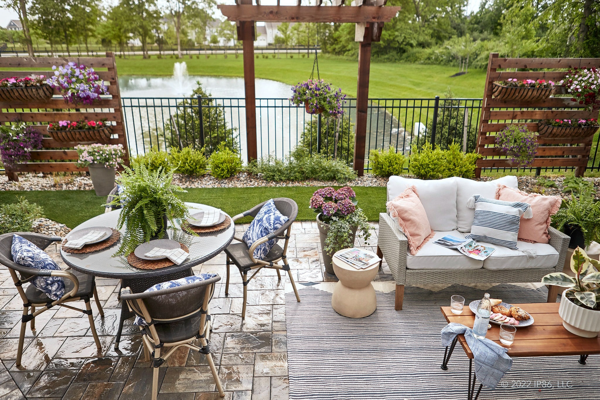 Private courtyard with pond view