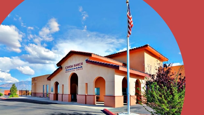 A flag pole beside the recreation center at Canoa Ranch in Green Valley, Arizona.
