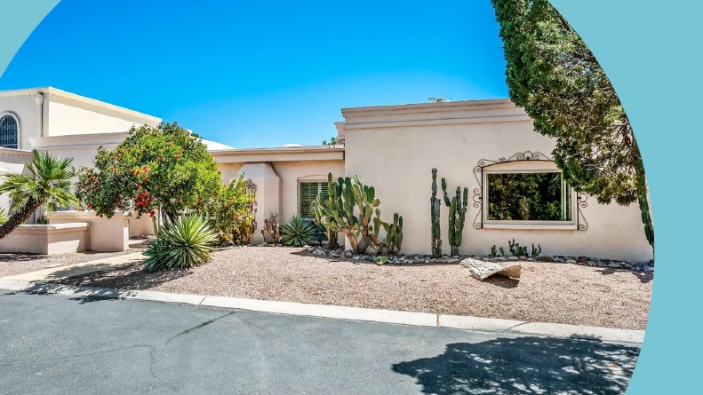 Exterior view of a community building on the grounds of Casas Del Oro Norte in Tucson, Arizona.