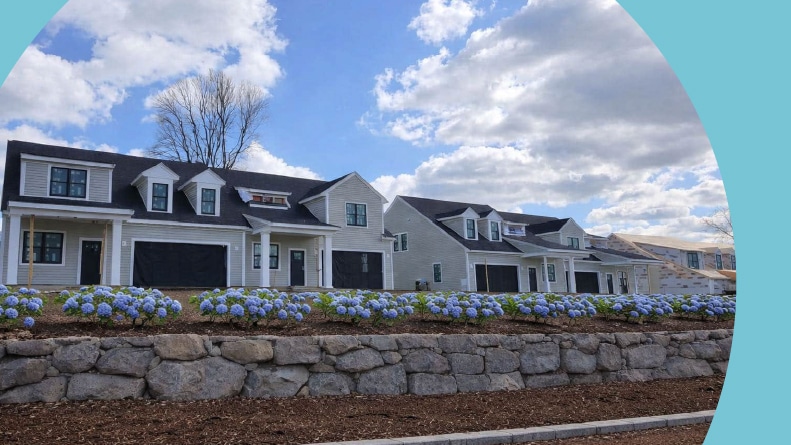 Attached homes and manicured landscaping at Hawthorn Preserve in Braintree, Massachusetts.