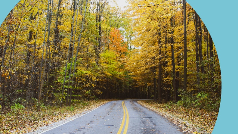 A country road during autumn in Norton, Ohio.
