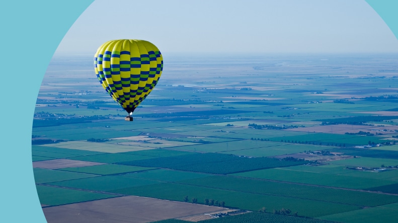 View from a hot air balloon of Sacramento Valley in California.