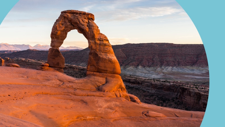 Delicate Arch in Arches National Park, north of Moab in Utah.