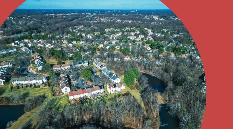 Aerial view of suburban Montgomery County in Maryland.