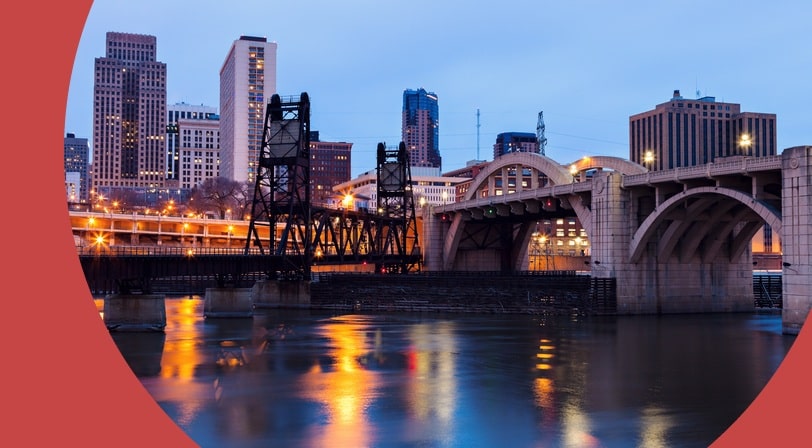View across the river of St. Paul, Minnesota at twilight.