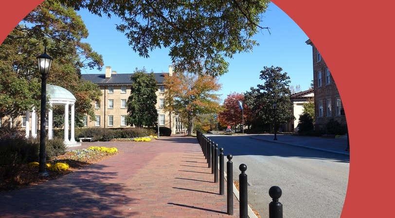 A street running through the main campus of University of North Carolina in Chapel Hill.