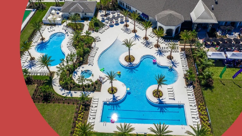Aerial view of the outdoor amenities at Four Seasons at Orlando in Kissimmee, Florida.