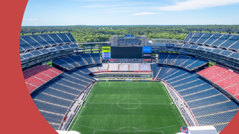 Aerial view of Gillette Stadium in Foxboro, Massachusetts.