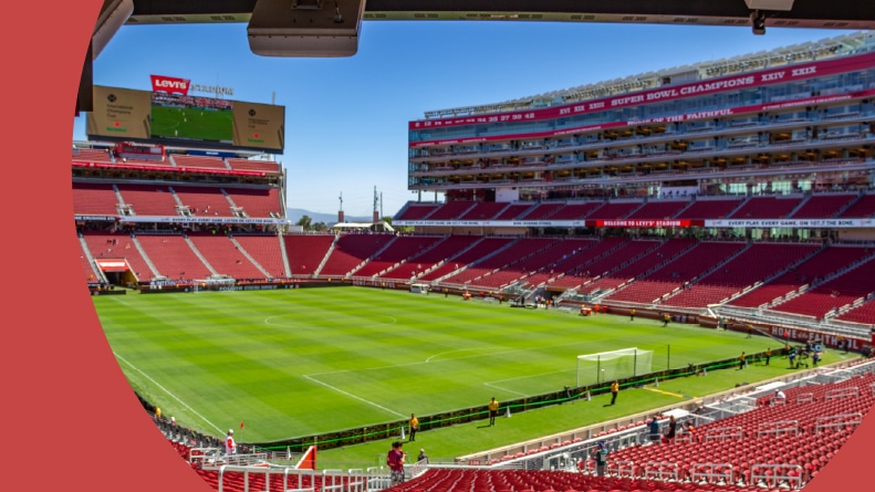 The inside of Levi's Stadium in Santa Clara, California on a sunny day.
