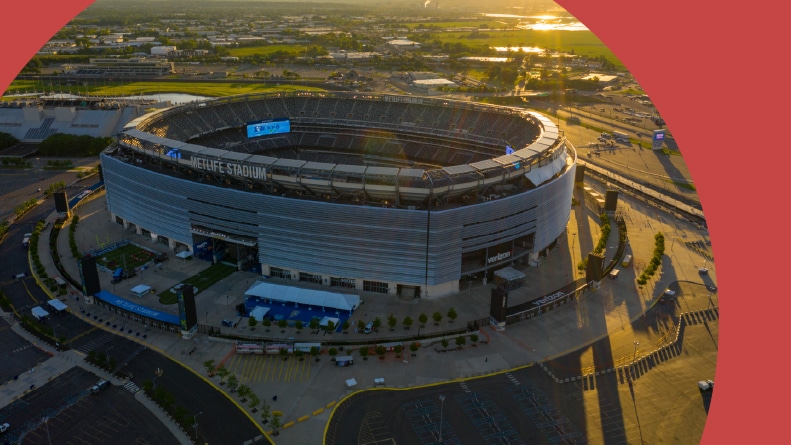 Sunrise over Metlife Stadium in Rutherford, New Jersey.