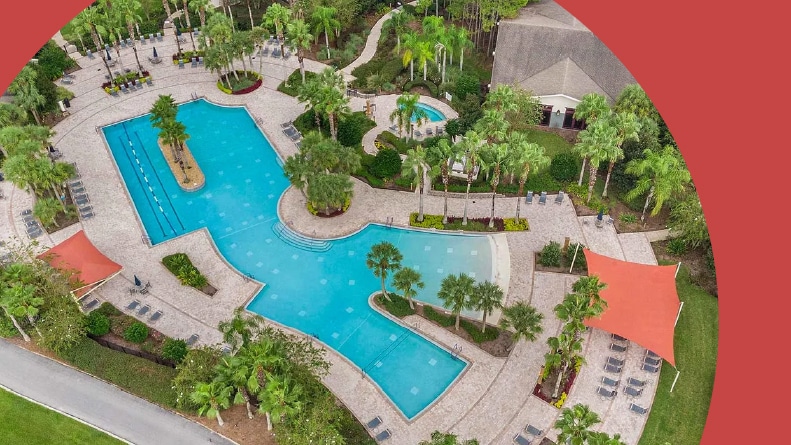 Aerial view of an outdoor, resort-style pool at Stone Creek in Summerfield, Florida.