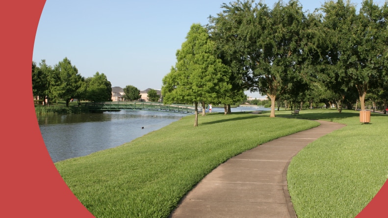 A park walkway in Sugar Land, Texas.