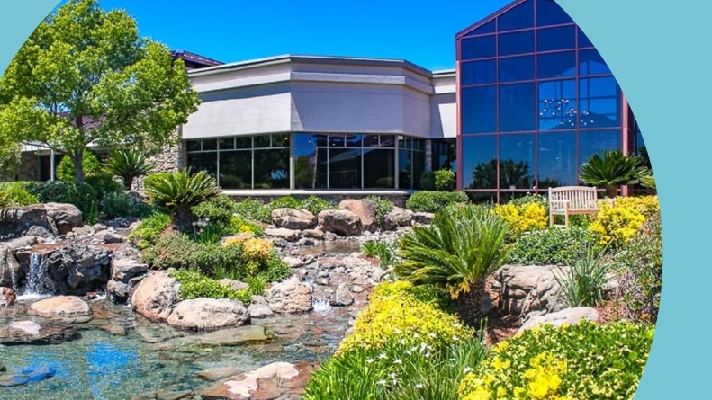 Exterior view of the clubhouse at Sun City Lincoln Hills in Lincoln, California.