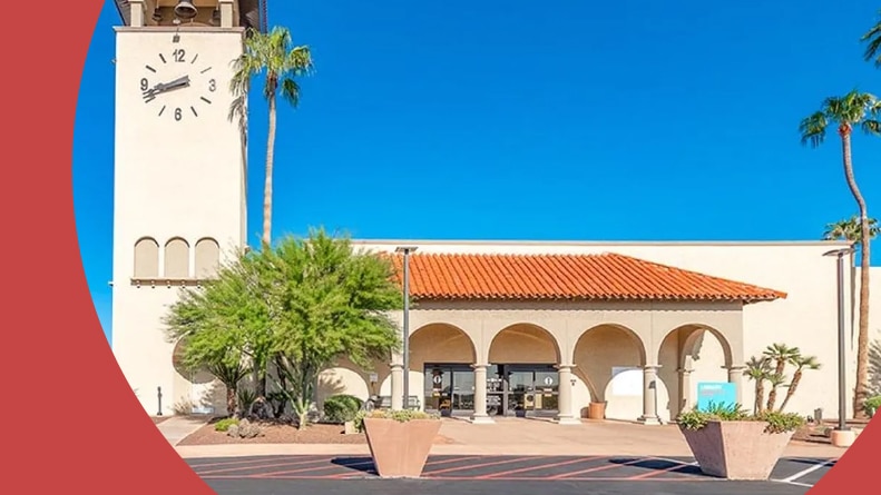 The clocktower at the entrance to Sun City West in Sun City West, Arizona.