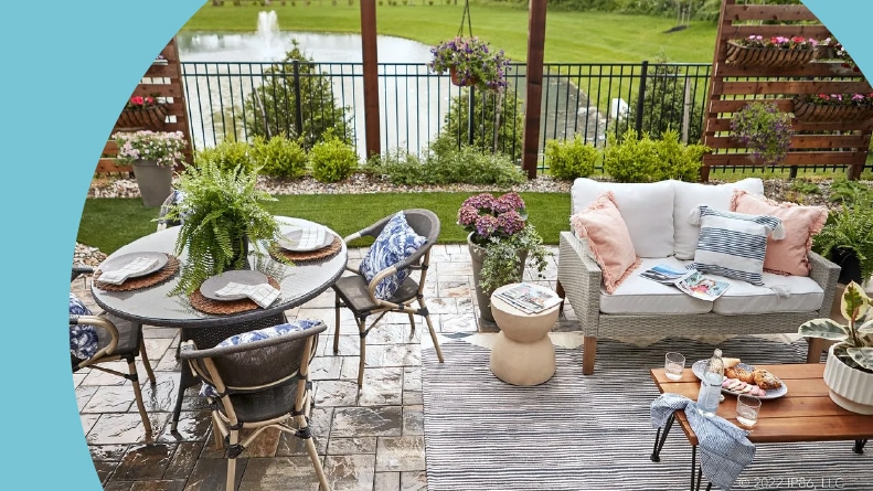 Outdoor furniture on a patio at The Courtyards at Franklin Road in Murfreesboro, Tennessee.