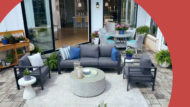 Outdoor furniture on a patio at The Courtyards on Cubbage in Westerville, Ohio.