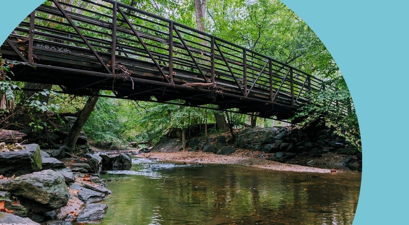 A footbridge over Sligo Creek in Takoma Park, Maryland.