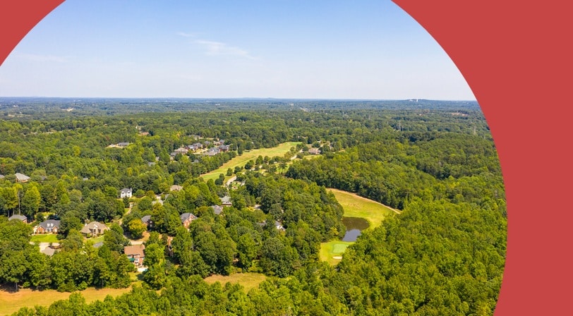 Aerial view of Travelers Rest and Swamp Rabbit Bike Trail near Greenville, South Carolina.
