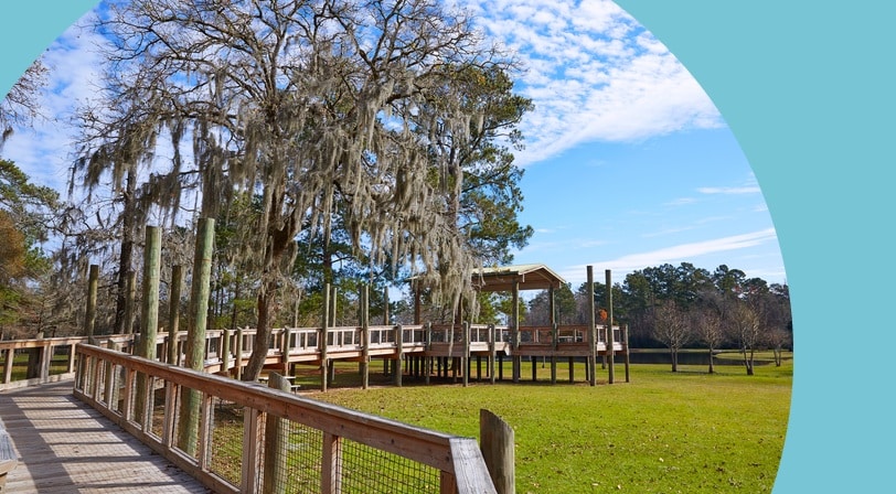 A boarded walkway in Tomball Burroughs Park near Houston, Texas.