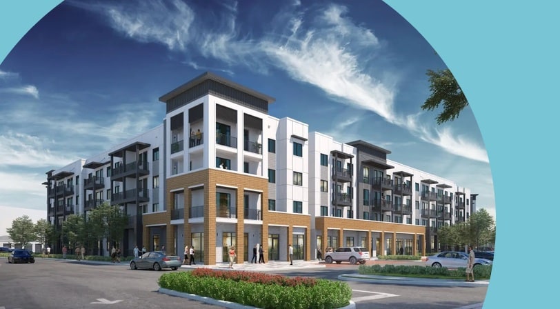 A rendering of the apartment building at Azalea Lake Mary in Lake Mary, Florida.