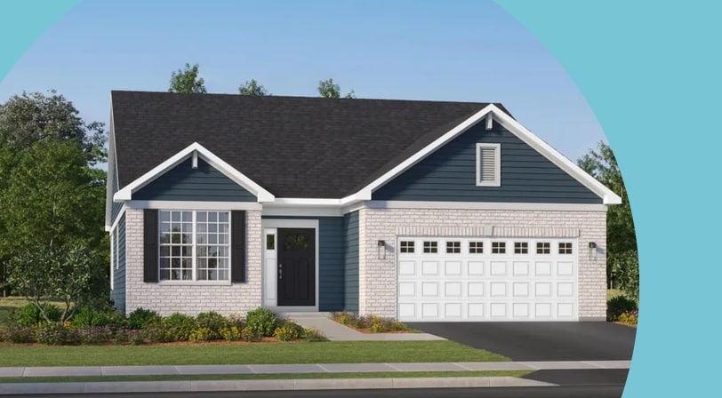 Rendering of a model home in Keller Farm, a 55+ community in Plainfield, Illinois.