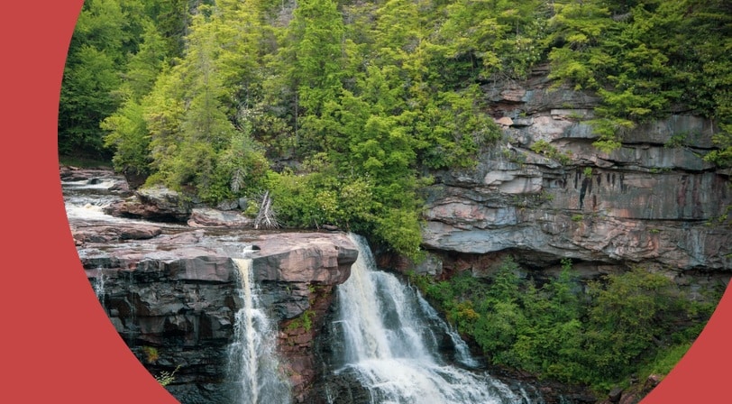 Aerial view of Blackwater Falls in West Virginia.