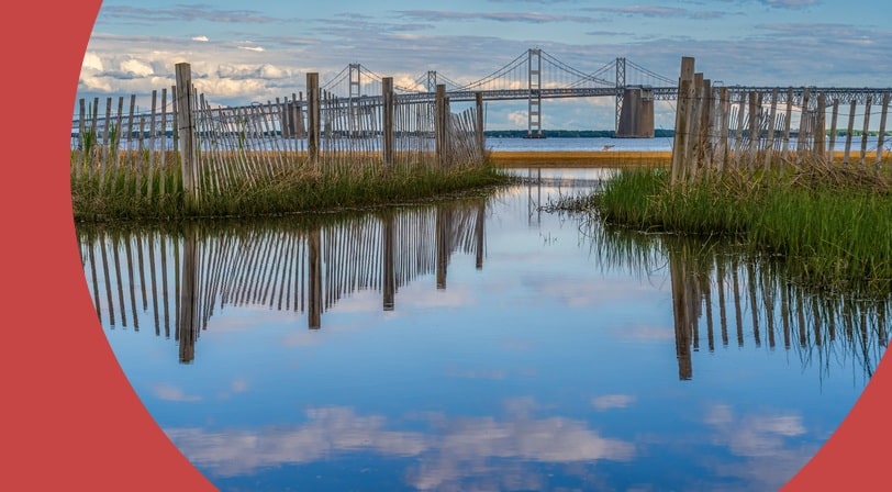 Early morning reflection of the Chesapeake Bay Bridge from Sandy Point State Park.
