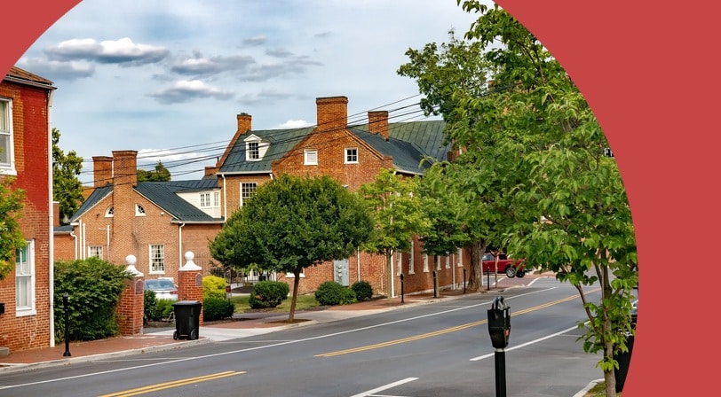 Streets in the historic center of the old town of Winchester in Virginia.