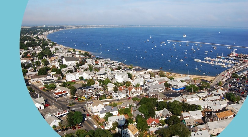 The Cape Cod seashore, viewed from Pilgrim Monument in Massachusetts.