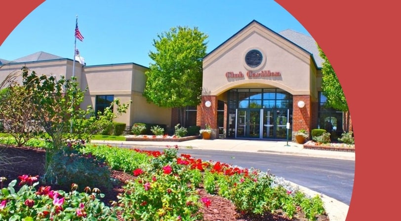Clubhouse entrance at Carillon, a 55+ community in Plainfield, Illinois.
