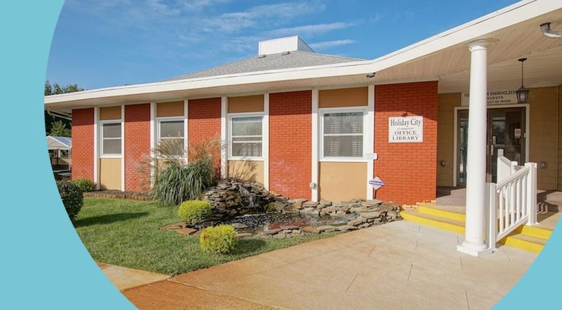 Clubhouse office and library entrance at Holiday City at Berkeley, a 55+ community in Toms River, New Jersey.