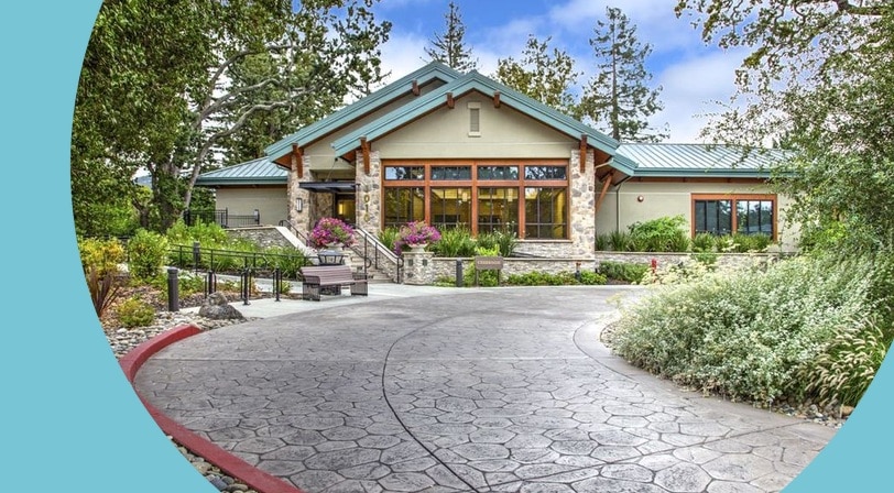 Creekside clubhouse entrance at Rossmoor, a 55+ community in Walnut Creek, California.