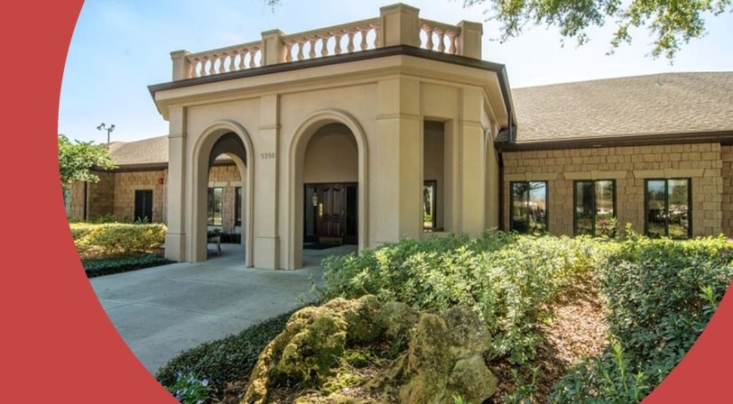 Clubhouse entrance at Royal Highlands, a 55+ community in Leesburg, Florida.