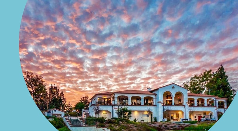 A colorful twilight sky over Laguna Woods Village in Laguna Woods, California.