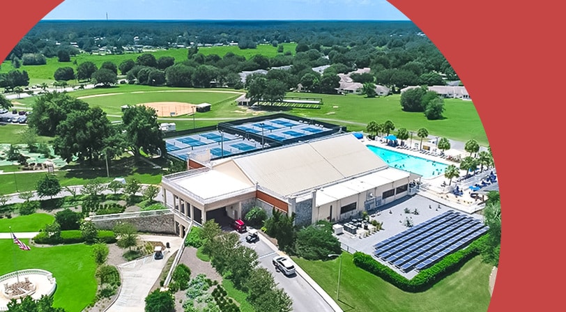 Aerial view of the amenities at On Top of the World in Ocala, Florida.