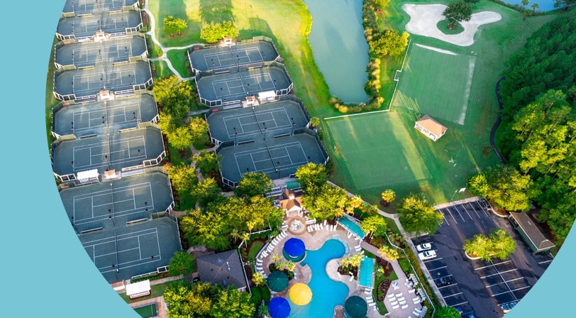 Aerial view of the amenities at Sun City Hilton Head in Bluffton, South Carolina.