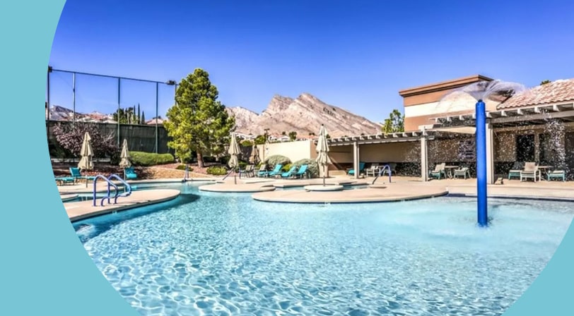The outdoor pool at Sun City Summerlin, a 55+ community in Las Vegas, Nevada.