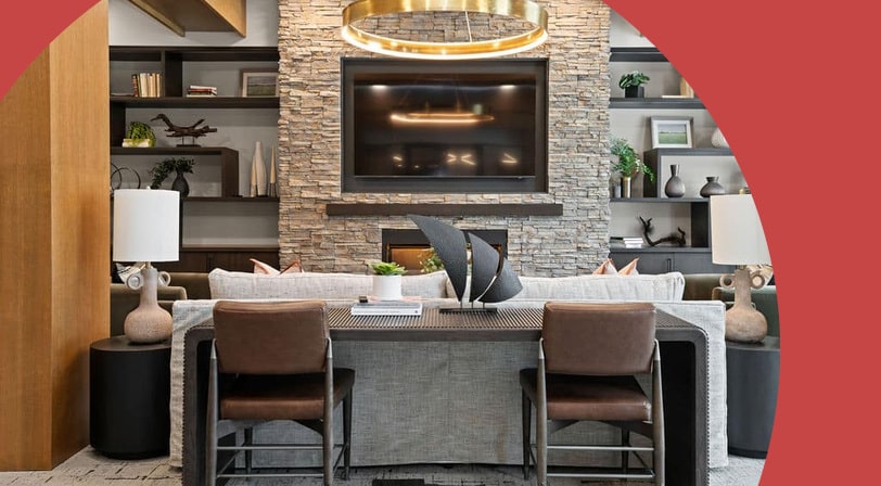 A lounge space at LANA at Lake Norman, a 55+ rental community in Huntersville, North Carolina.